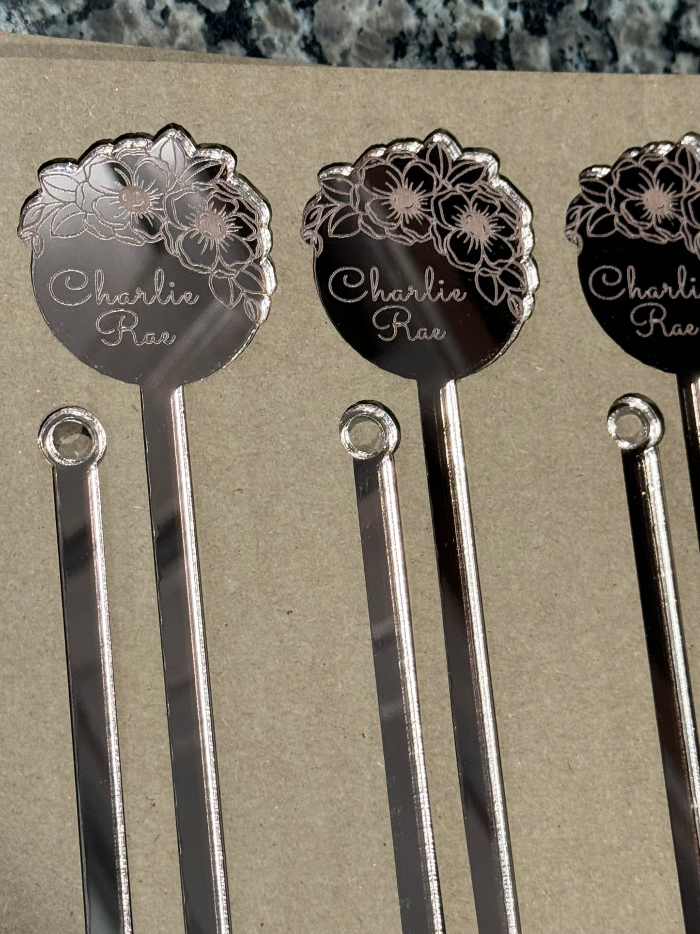 Set of 10 Floral Swizzle Sticks