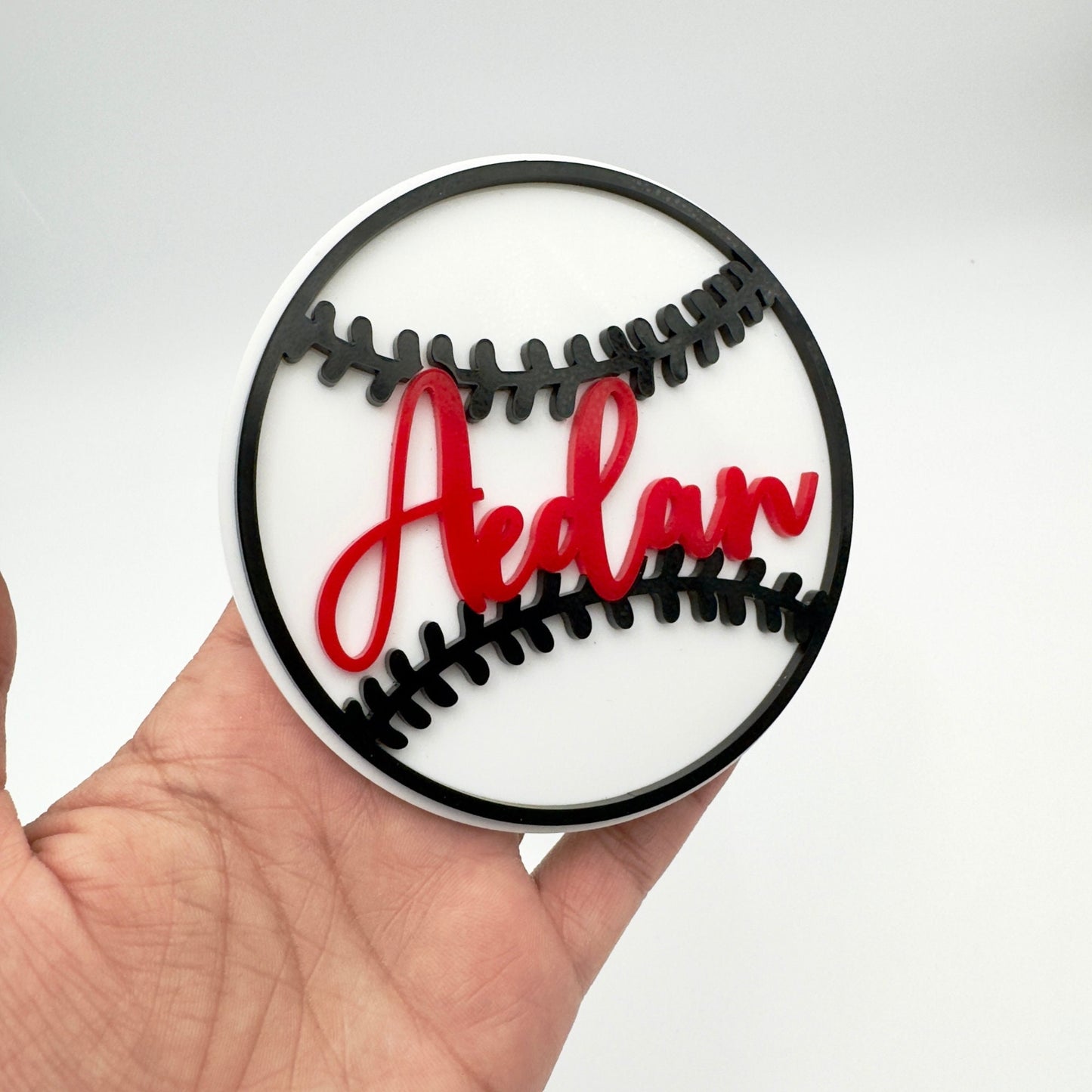 Handheld close up of baseball bogg tag