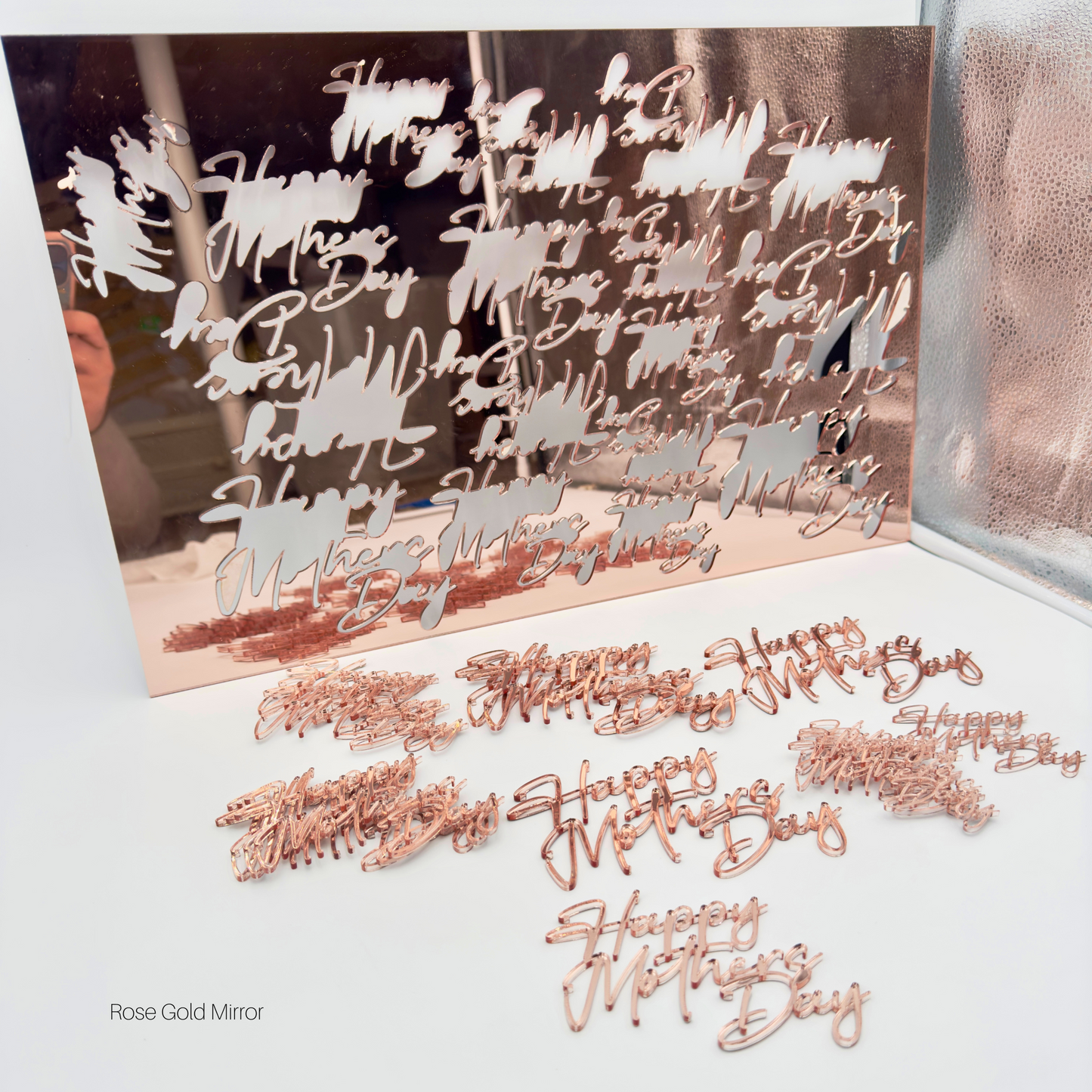 Rose gold mirror acrylic gang sheet example