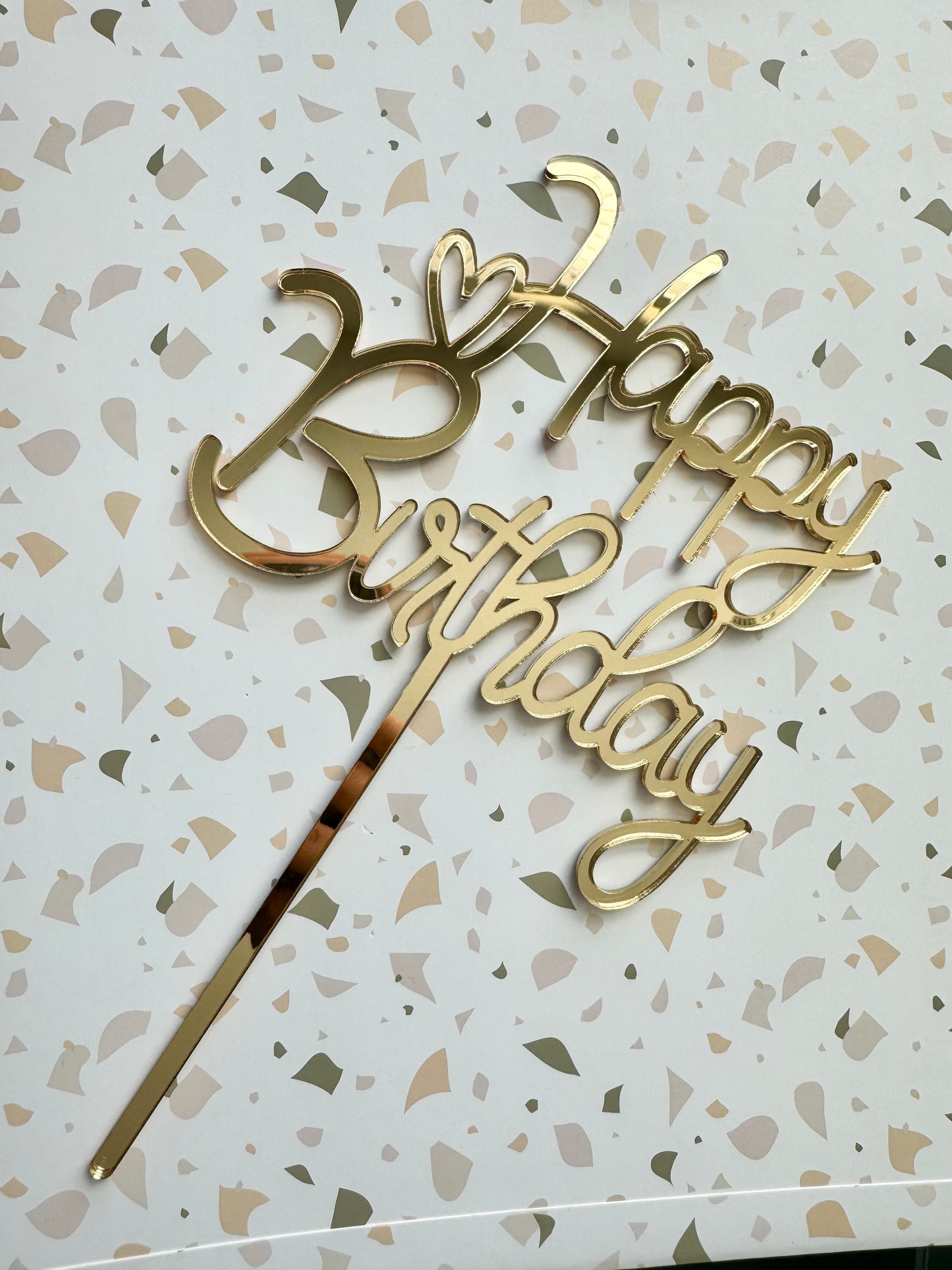 Happy Birthday Cake Topper in Gold