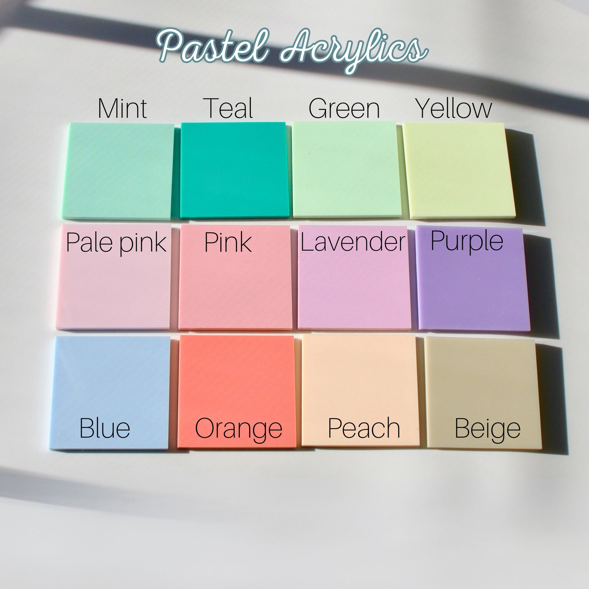 List of available pastel acrylic colors