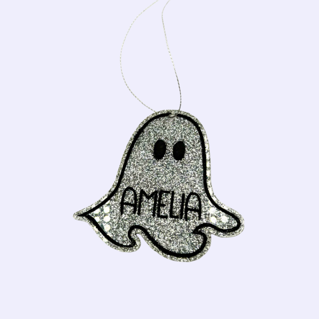 Ghost basket tag in silver glitter