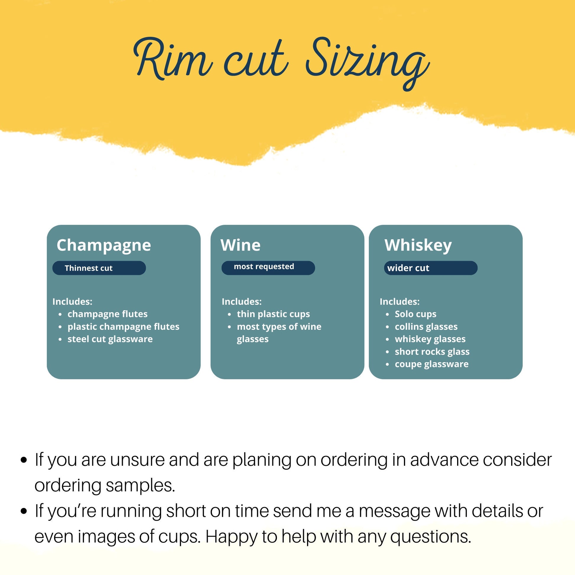 Size chart for rim cut sizing