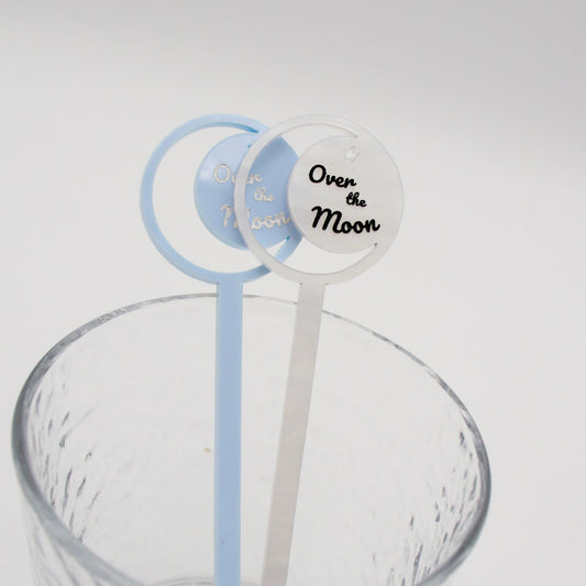 Celestial Drink Stirrers - Set of 12, Moon & Star Acrylic Stir Sticks