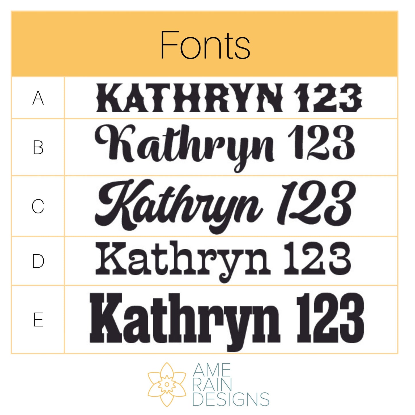 List of available fonts