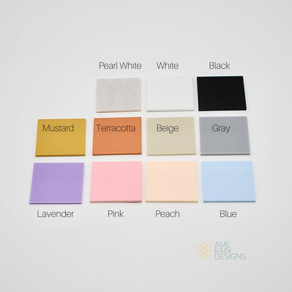 Colors available for top layer of the ornament Pearl white White Black Mustard Terracotta Beige Gray Lavender Pink Peach Blue