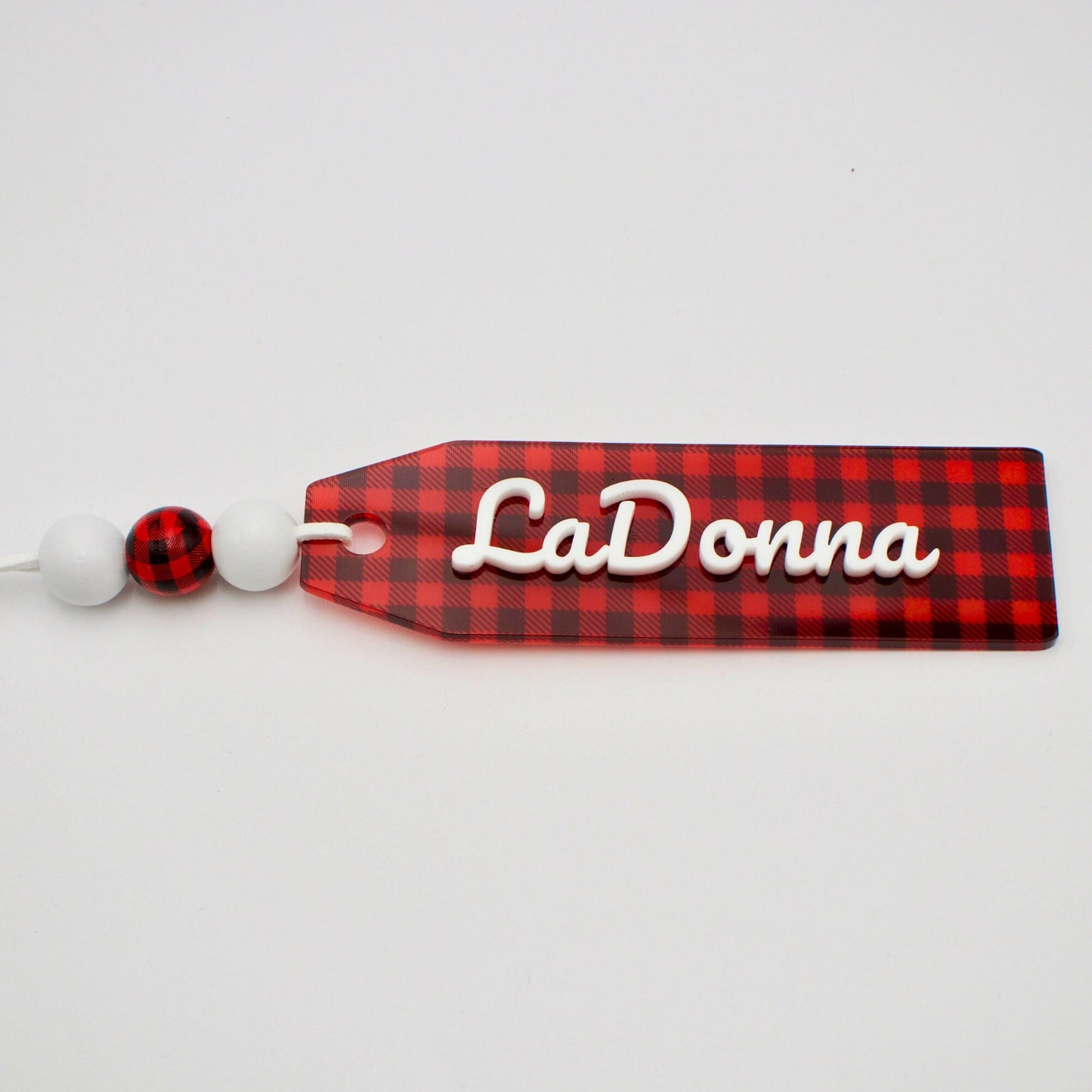 Buffalo Plaid Stocking Tag, Custom Acrylic Name Tag, Buffalo Check Holiday Decor, Personalized Gift for Family and Friends