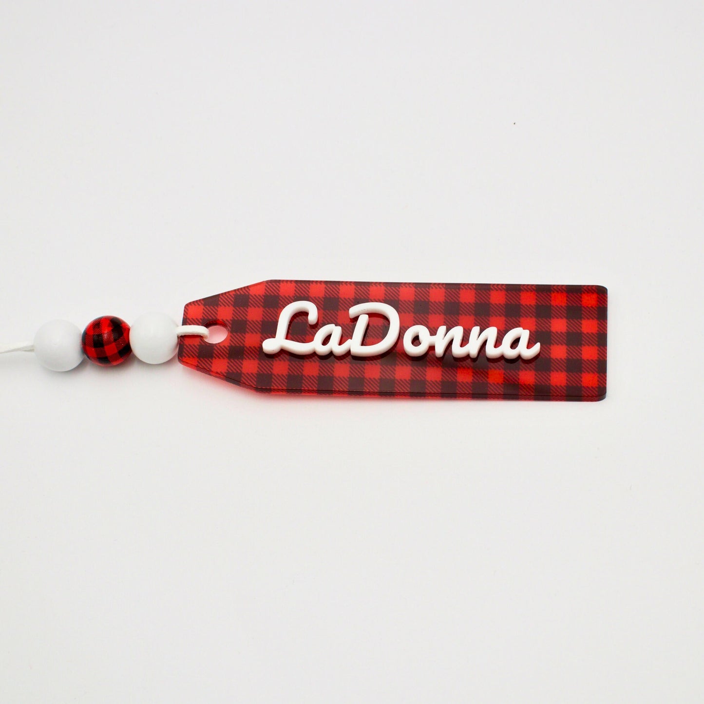 Buffalo Plaid Stocking Tag, Custom Acrylic Name Tag, Buffalo Check Holiday Decor, Personalized Gift for Family and Friends