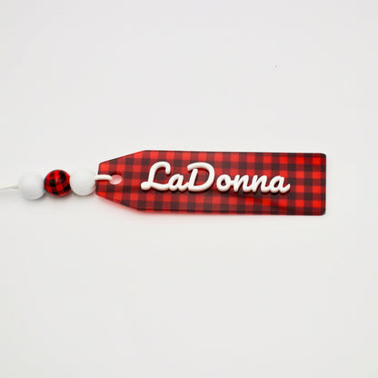 Buffalo Plaid Stocking Tag, Custom Acrylic Name Tag, Buffalo Check Holiday Decor, Personalized Gift for Family and Friends