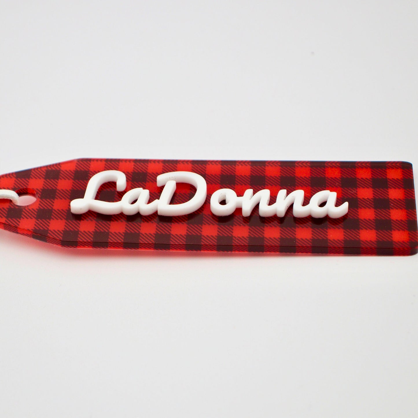 Buffalo Plaid Stocking Tag, Custom Acrylic Name Tag, Buffalo Check Holiday Decor, Personalized Gift for Family and Friends