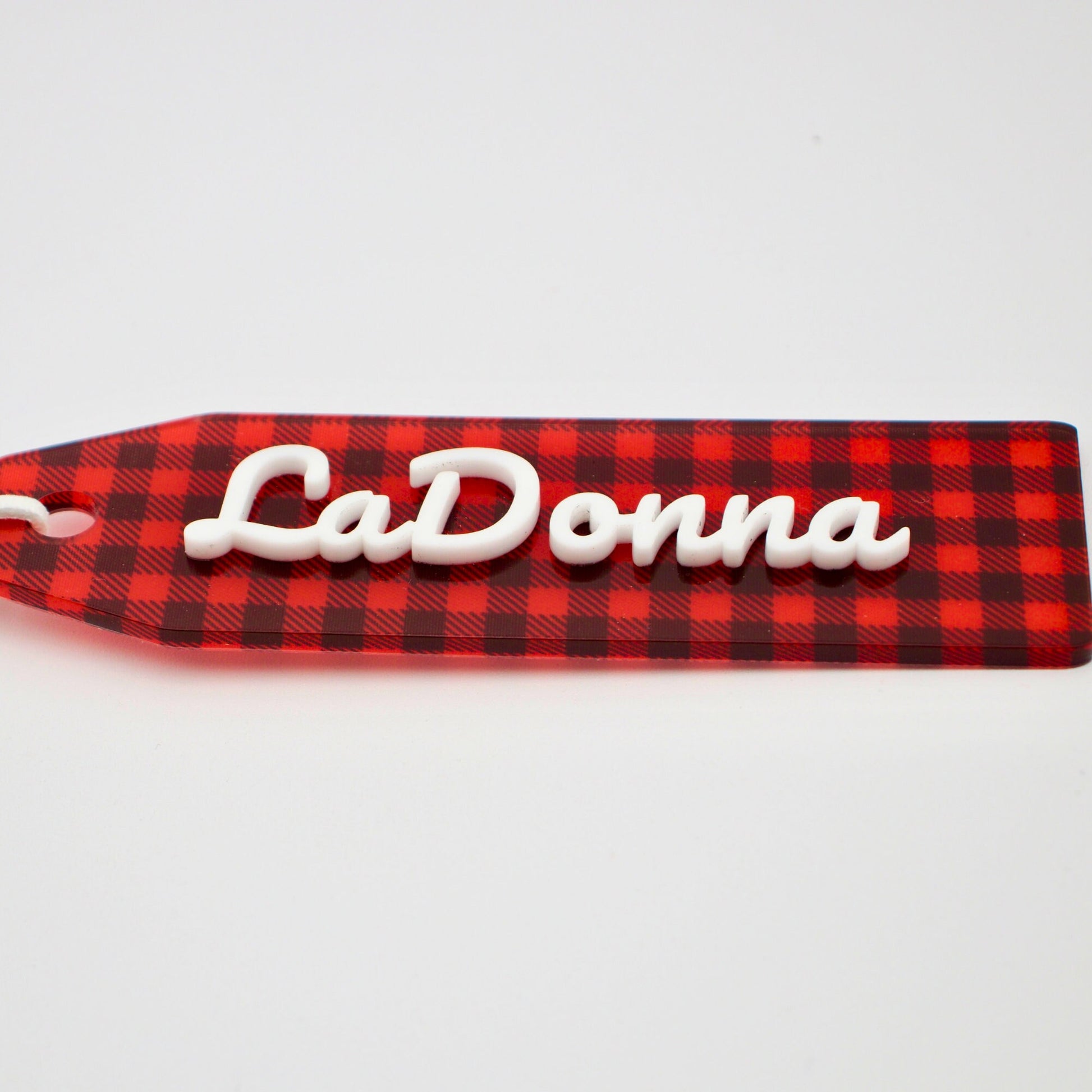 Buffalo Plaid Stocking Tag, Custom Acrylic Name Tag, Buffalo Check Holiday Decor, Personalized Gift for Family and Friends