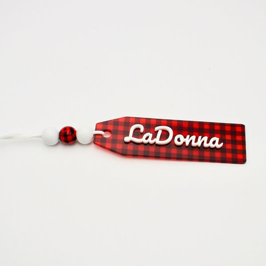 Buffalo Plaid Stocking Tag, Custom Acrylic Name Tag, Buffalo Check Holiday Decor, Personalized Gift for Family and Friends