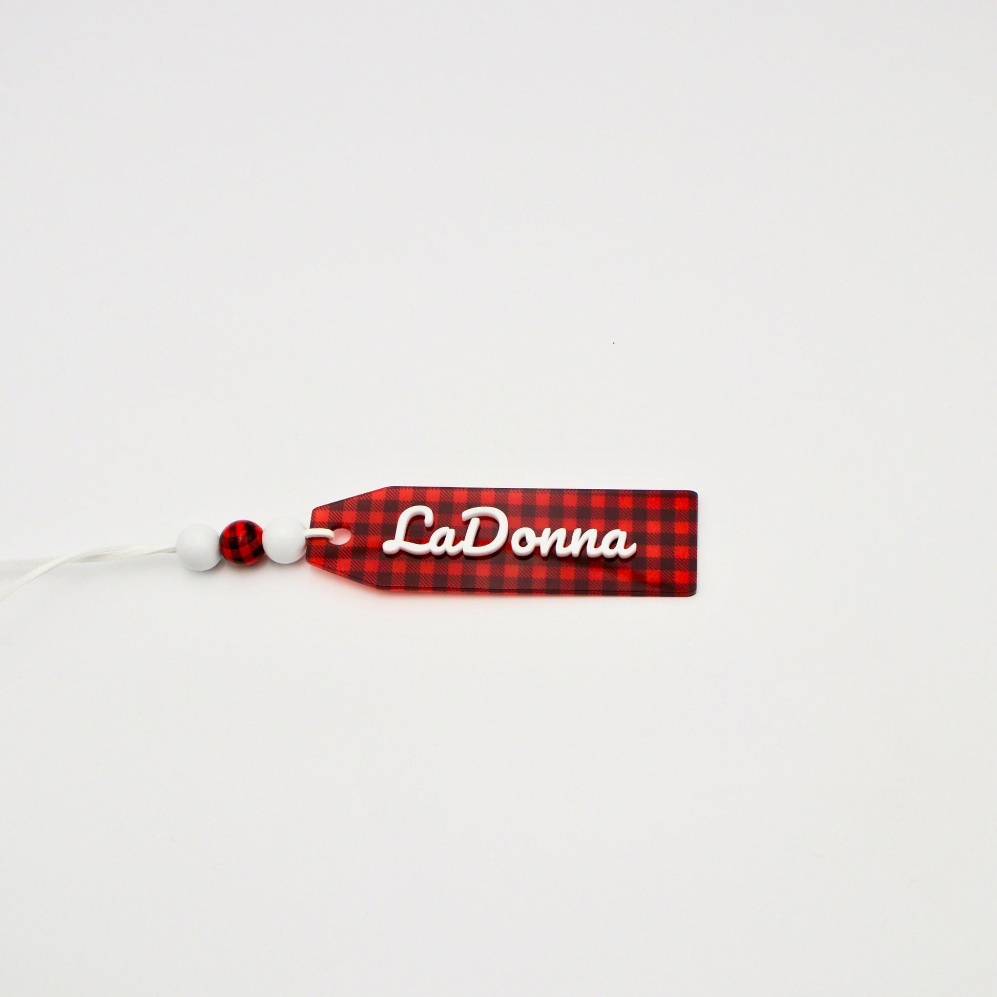 Buffalo Plaid Stocking Tag, Custom Acrylic Name Tag, Buffalo Check Holiday Decor, Personalized Gift for Family and Friends