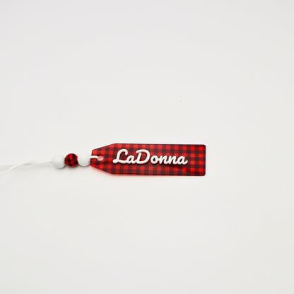 Buffalo Plaid Stocking Tag, Custom Acrylic Name Tag, Buffalo Check Holiday Decor, Personalized Gift for Family and Friends