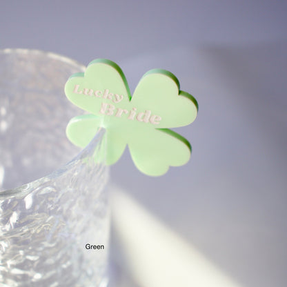 Close up of shamrock drink tag in pastel green