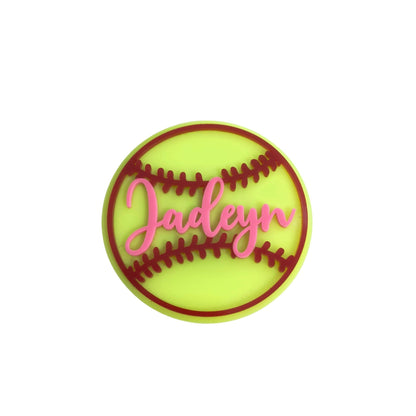 Softball bogg tag with hot pink text